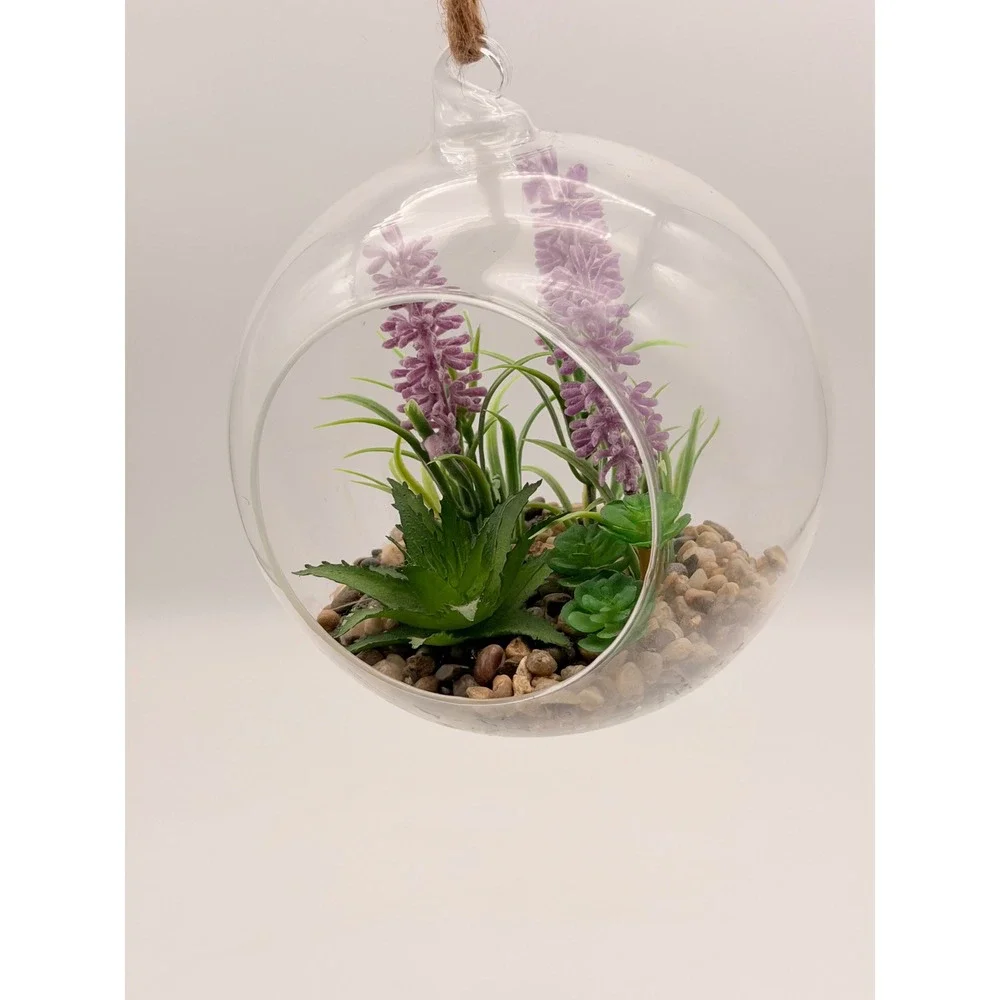Walgreens Hanging Glass Succulent Terrarium Artificial Lavender 4.5 Inch Orb